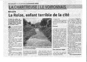Article de presse informant des crues de la Roize (publie le mercredi 15 juillet 2020)